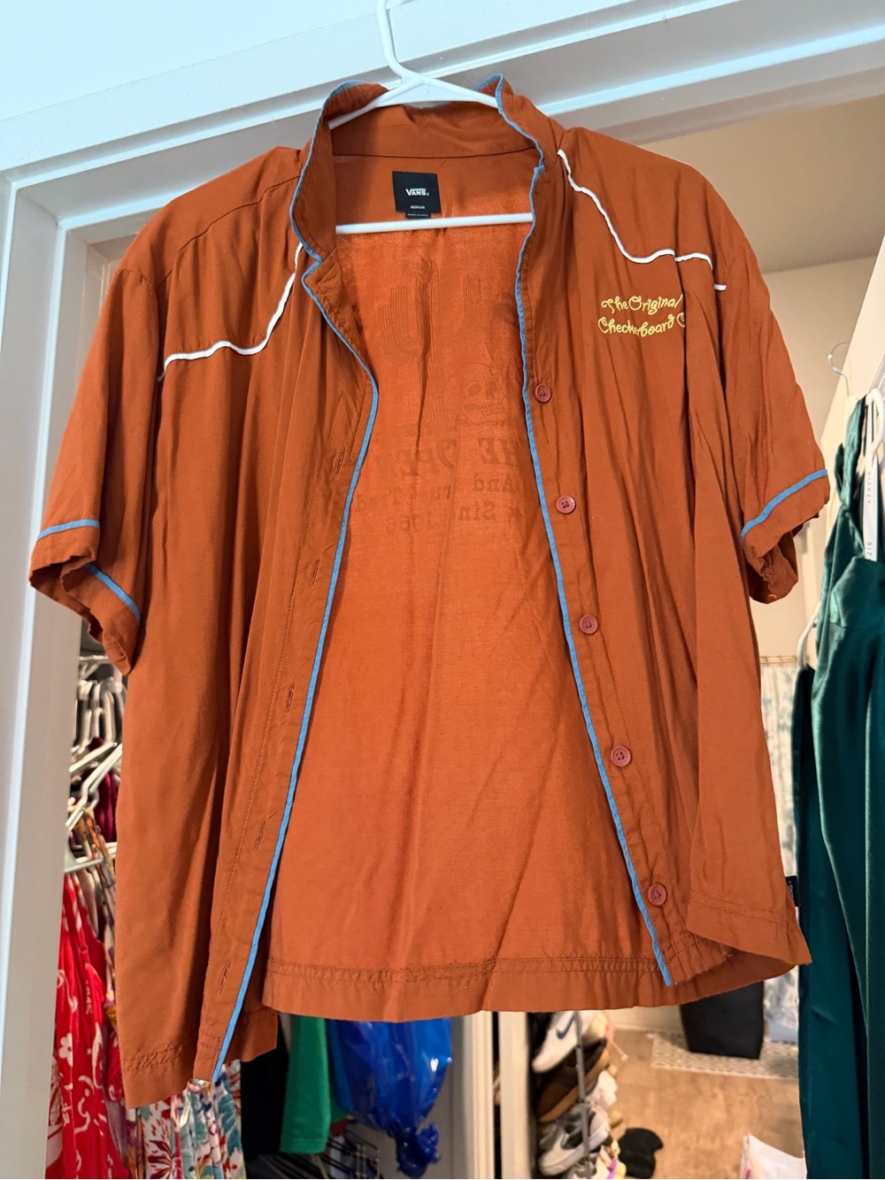 Vans Rust Short-Sleeve Button-Up with Blue and White Piping